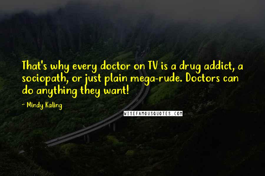 Mindy Kaling Quotes: That's why every doctor on TV is a drug addict, a sociopath, or just plain mega-rude. Doctors can do anything they want!