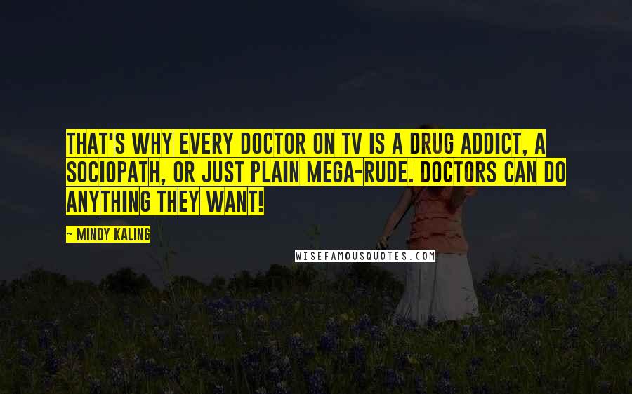 Mindy Kaling Quotes: That's why every doctor on TV is a drug addict, a sociopath, or just plain mega-rude. Doctors can do anything they want!