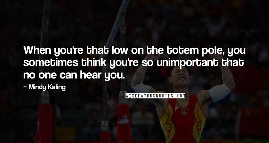Mindy Kaling Quotes: When you're that low on the totem pole, you sometimes think you're so unimportant that no one can hear you.