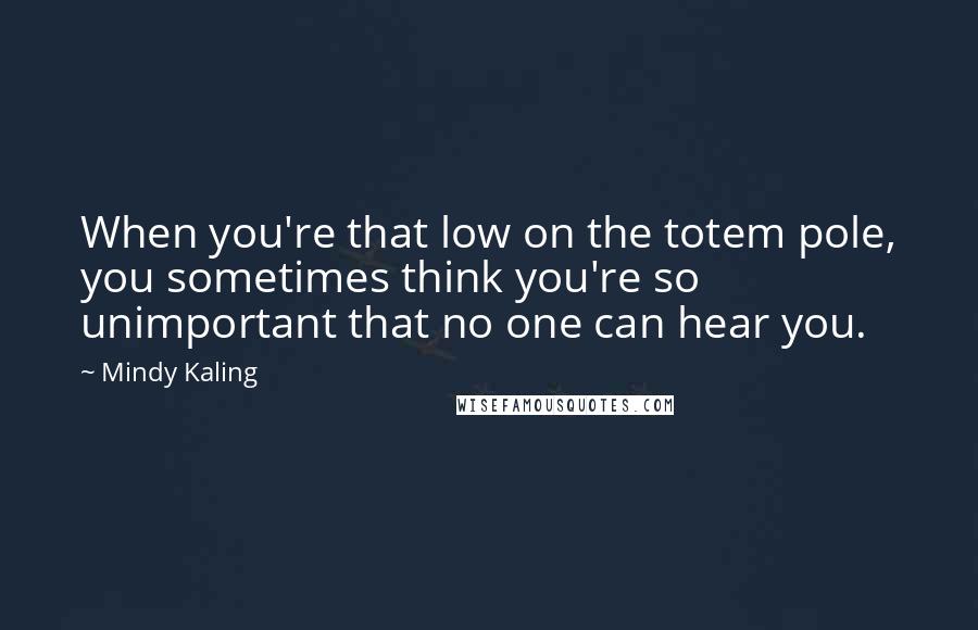 Mindy Kaling Quotes: When you're that low on the totem pole, you sometimes think you're so unimportant that no one can hear you.