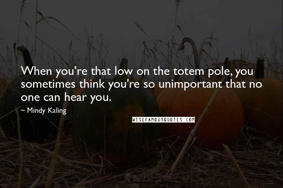 Mindy Kaling Quotes: When you're that low on the totem pole, you sometimes think you're so unimportant that no one can hear you.