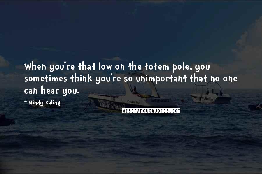 Mindy Kaling Quotes: When you're that low on the totem pole, you sometimes think you're so unimportant that no one can hear you.