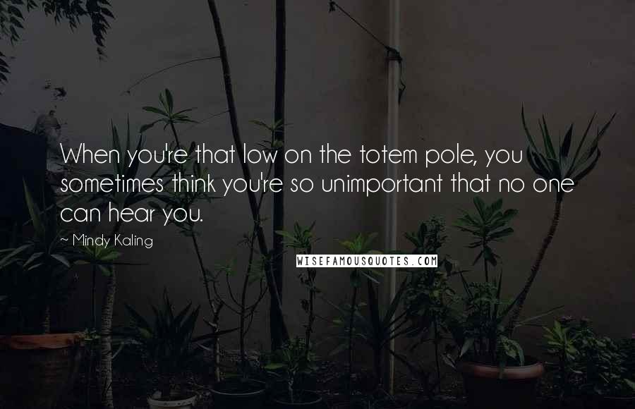 Mindy Kaling Quotes: When you're that low on the totem pole, you sometimes think you're so unimportant that no one can hear you.