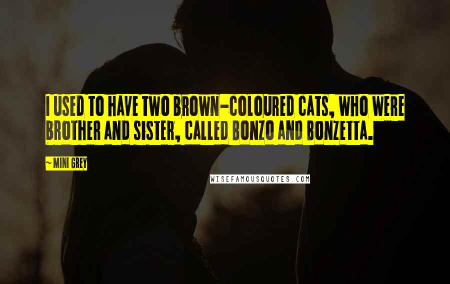 Mini Grey Quotes: I used to have two brown-coloured cats, who were brother and sister, called Bonzo and Bonzetta.