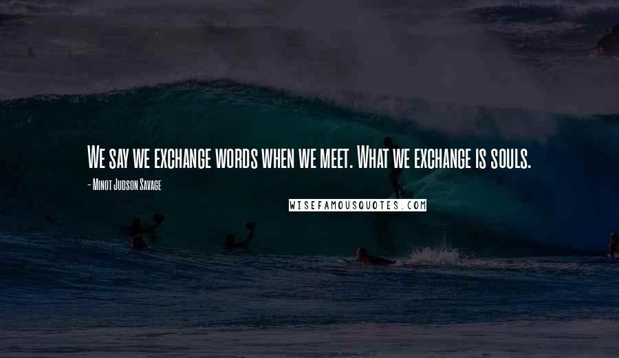 Minot Judson Savage Quotes: We say we exchange words when we meet. What we exchange is souls.