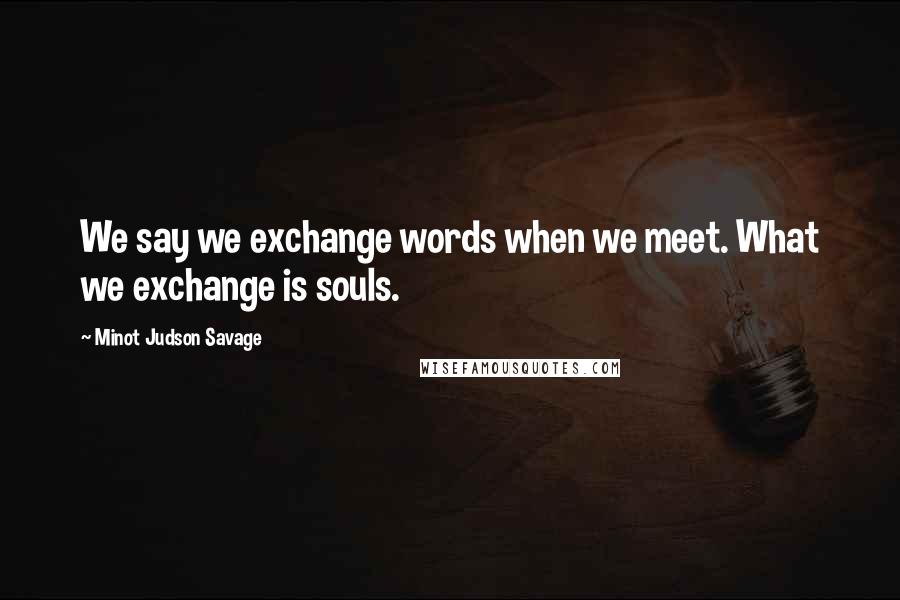 Minot Judson Savage Quotes: We say we exchange words when we meet. What we exchange is souls.