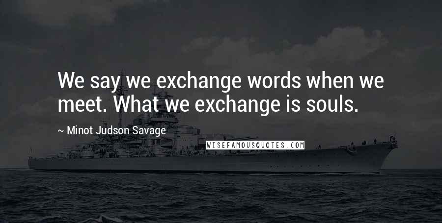 Minot Judson Savage Quotes: We say we exchange words when we meet. What we exchange is souls.