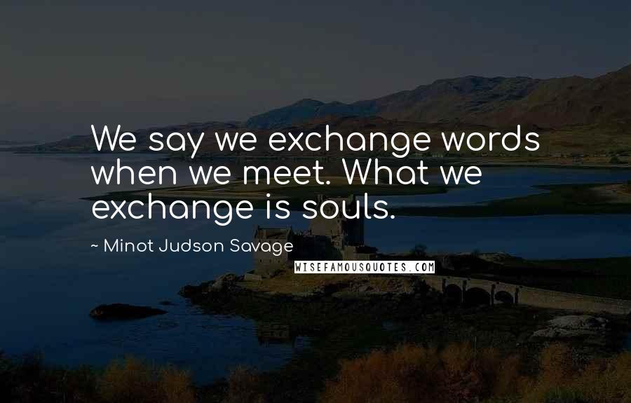 Minot Judson Savage Quotes: We say we exchange words when we meet. What we exchange is souls.