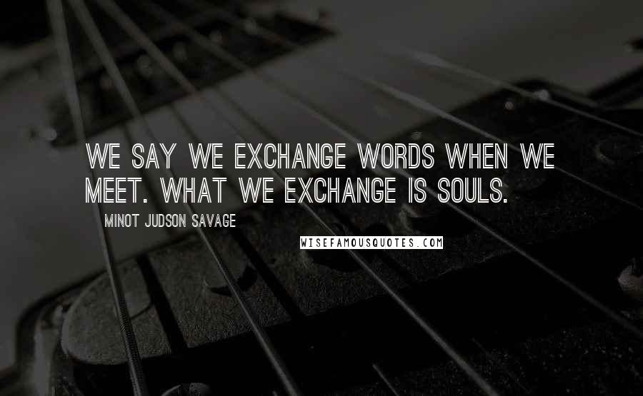 Minot Judson Savage Quotes: We say we exchange words when we meet. What we exchange is souls.