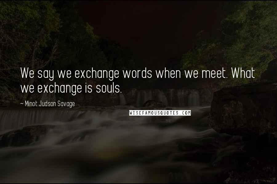 Minot Judson Savage Quotes: We say we exchange words when we meet. What we exchange is souls.