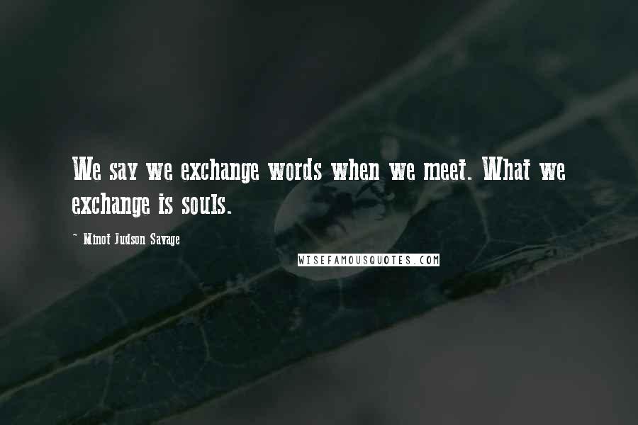 Minot Judson Savage Quotes: We say we exchange words when we meet. What we exchange is souls.