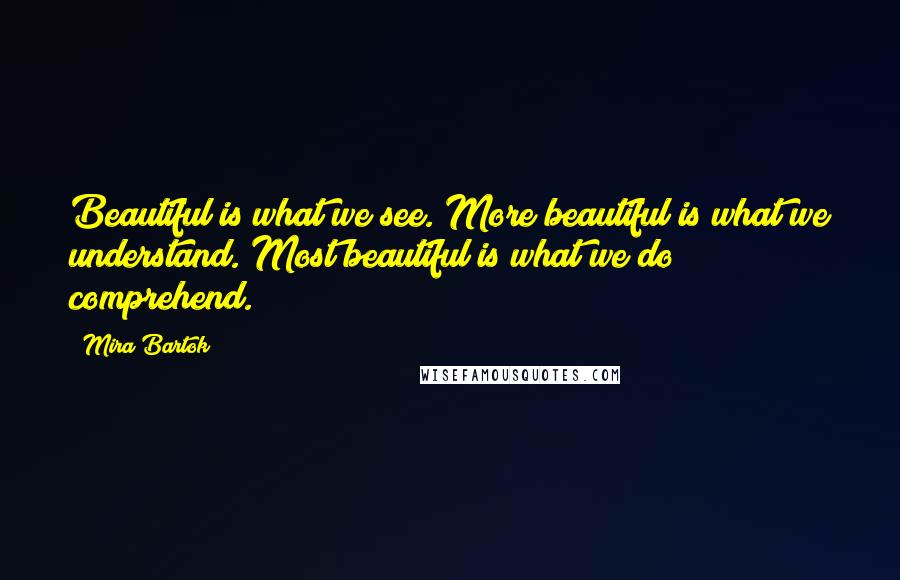 Mira Bartok Quotes: Beautiful is what we see. More beautiful is what we understand. Most beautiful is what we do comprehend.