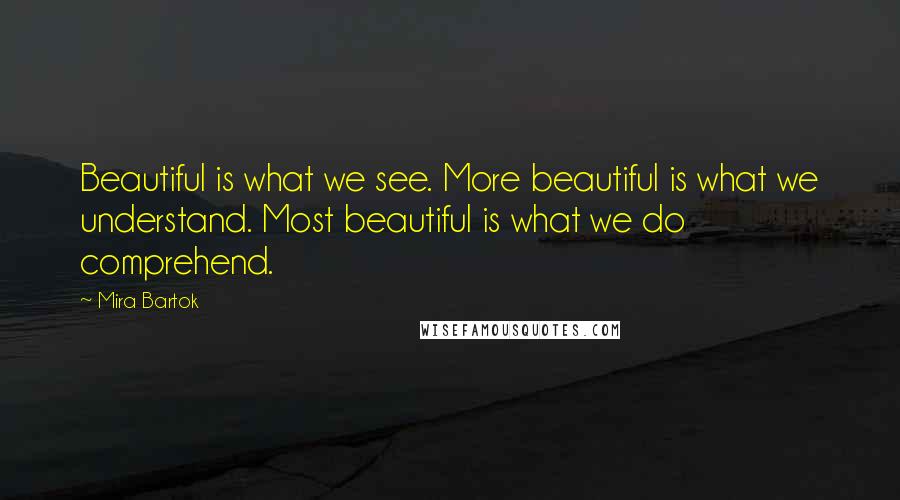 Mira Bartok Quotes: Beautiful is what we see. More beautiful is what we understand. Most beautiful is what we do comprehend.