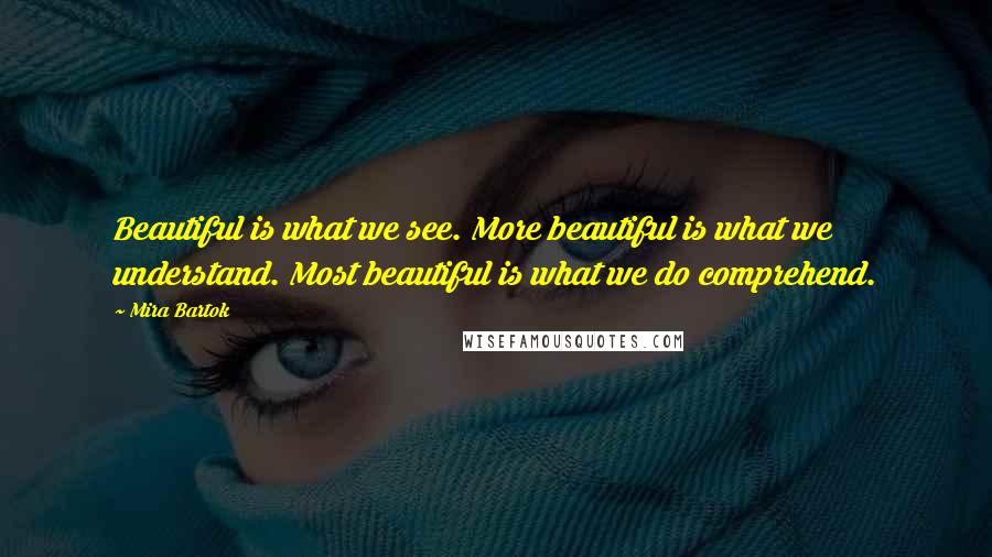 Mira Bartok Quotes: Beautiful is what we see. More beautiful is what we understand. Most beautiful is what we do comprehend.