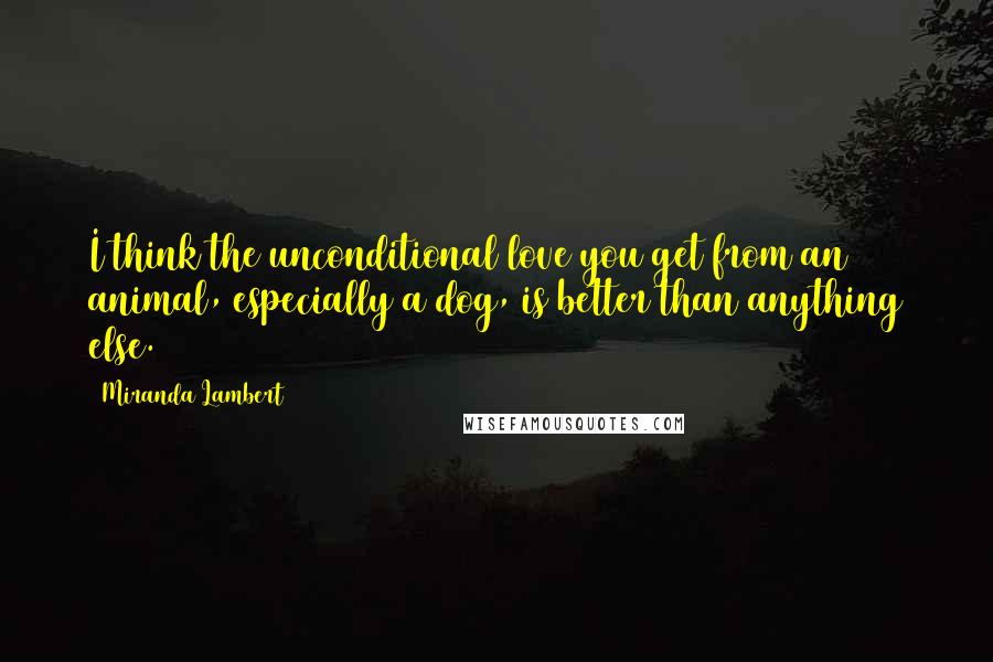 Miranda Lambert Quotes: I think the unconditional love you get from an animal, especially a dog, is better than anything else.