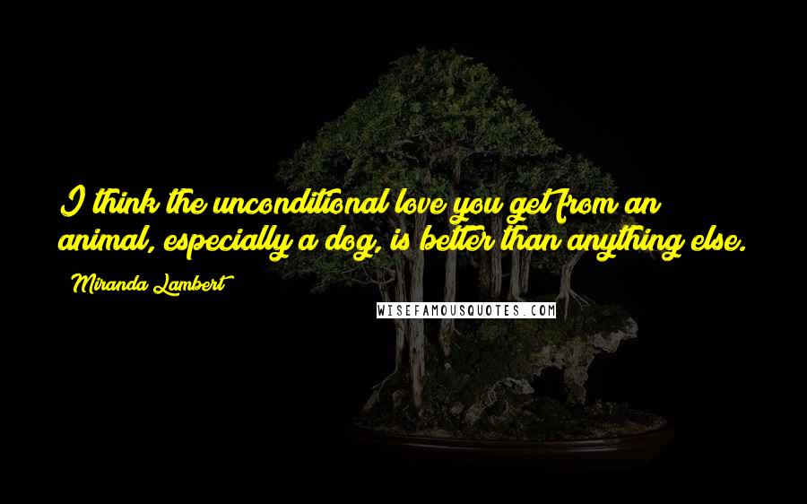 Miranda Lambert Quotes: I think the unconditional love you get from an animal, especially a dog, is better than anything else.