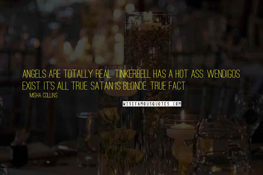 Misha Collins Quotes: Angels are totally real. Tinkerbell has a hot ass. Wendigos exist. It's all true. Satan is blonde. True fact.