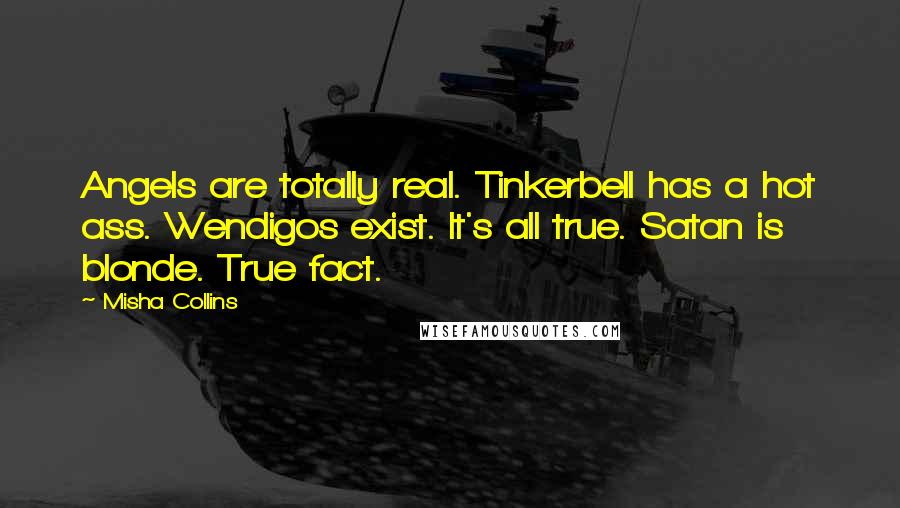 Misha Collins Quotes: Angels are totally real. Tinkerbell has a hot ass. Wendigos exist. It's all true. Satan is blonde. True fact.