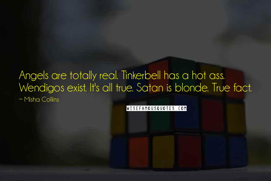 Misha Collins Quotes: Angels are totally real. Tinkerbell has a hot ass. Wendigos exist. It's all true. Satan is blonde. True fact.