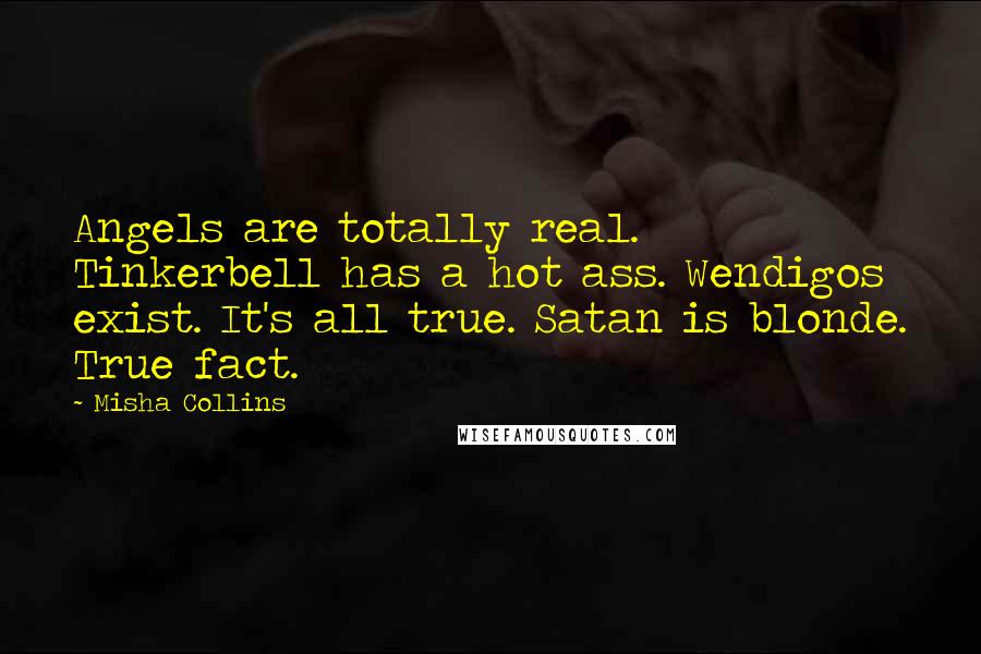 Misha Collins Quotes: Angels are totally real. Tinkerbell has a hot ass. Wendigos exist. It's all true. Satan is blonde. True fact.