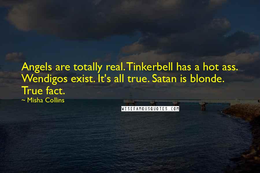 Misha Collins Quotes: Angels are totally real. Tinkerbell has a hot ass. Wendigos exist. It's all true. Satan is blonde. True fact.