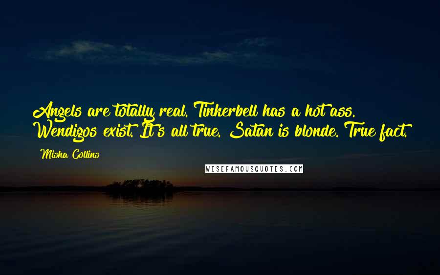 Misha Collins Quotes: Angels are totally real. Tinkerbell has a hot ass. Wendigos exist. It's all true. Satan is blonde. True fact.