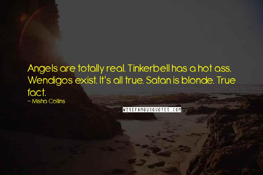 Misha Collins Quotes: Angels are totally real. Tinkerbell has a hot ass. Wendigos exist. It's all true. Satan is blonde. True fact.