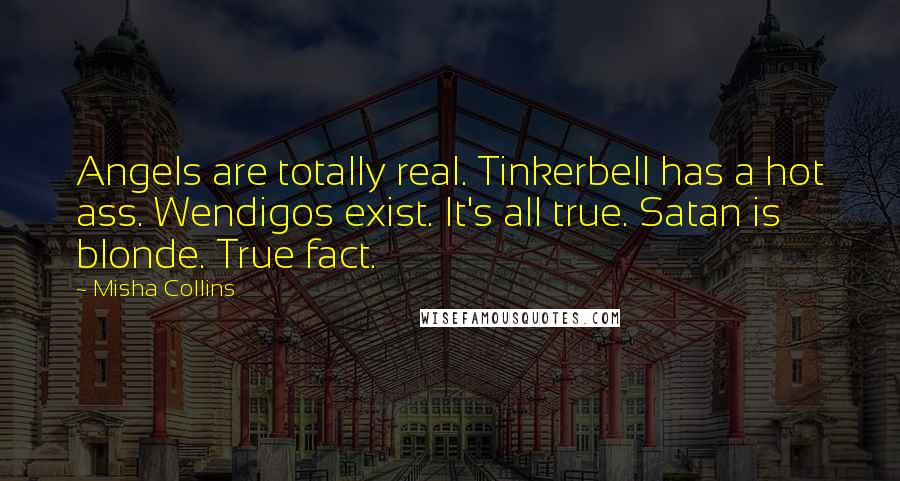 Misha Collins Quotes: Angels are totally real. Tinkerbell has a hot ass. Wendigos exist. It's all true. Satan is blonde. True fact.