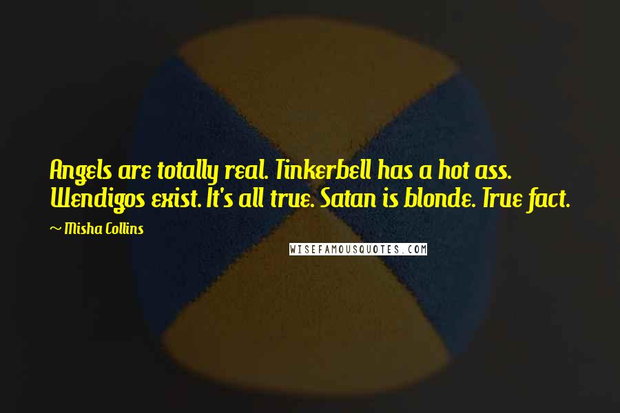 Misha Collins Quotes: Angels are totally real. Tinkerbell has a hot ass. Wendigos exist. It's all true. Satan is blonde. True fact.