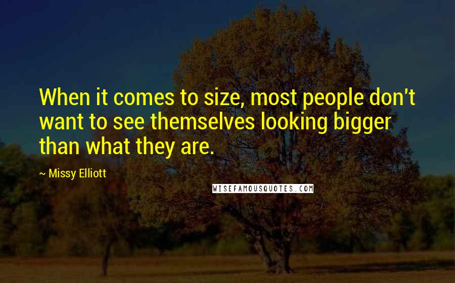 Missy Elliott Quotes: When it comes to size, most people don't want to see themselves looking bigger than what they are.