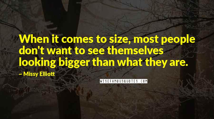 Missy Elliott Quotes: When it comes to size, most people don't want to see themselves looking bigger than what they are.