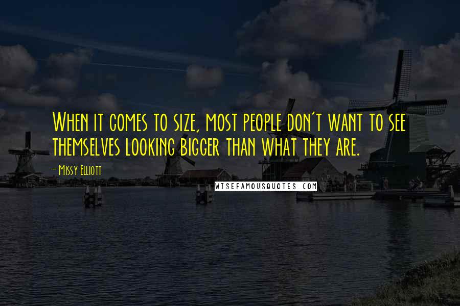 Missy Elliott Quotes: When it comes to size, most people don't want to see themselves looking bigger than what they are.