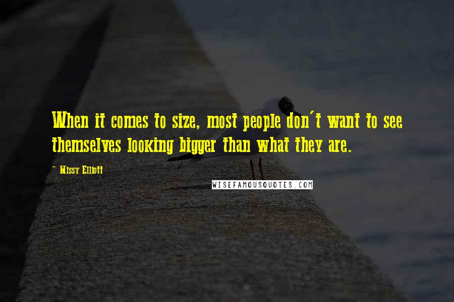 Missy Elliott Quotes: When it comes to size, most people don't want to see themselves looking bigger than what they are.