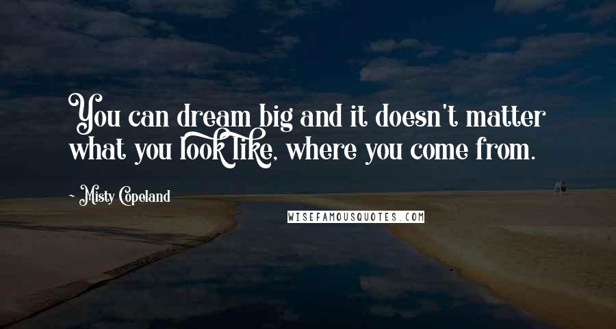 Misty Copeland Quotes: You can dream big and it doesn't matter what you look like, where you come from.