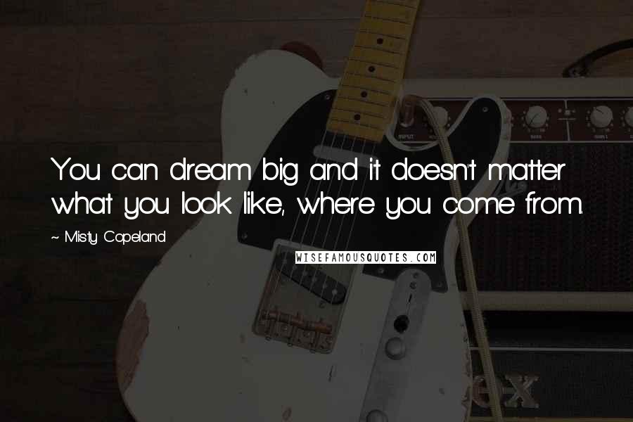 Misty Copeland Quotes: You can dream big and it doesn't matter what you look like, where you come from.