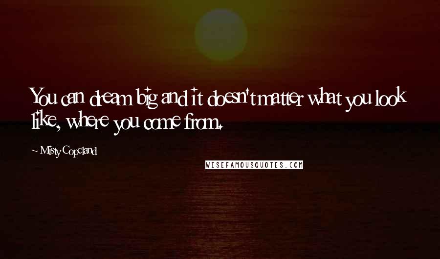 Misty Copeland Quotes: You can dream big and it doesn't matter what you look like, where you come from.