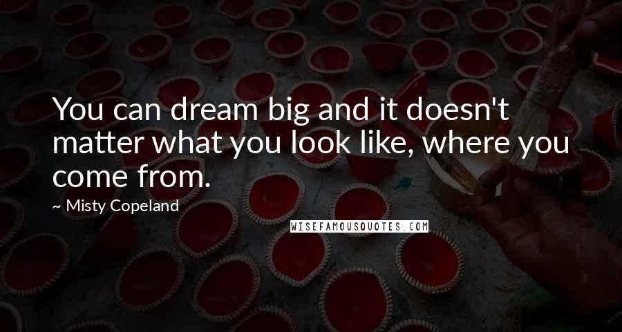 Misty Copeland Quotes: You can dream big and it doesn't matter what you look like, where you come from.