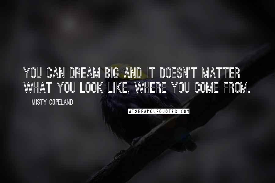 Misty Copeland Quotes: You can dream big and it doesn't matter what you look like, where you come from.