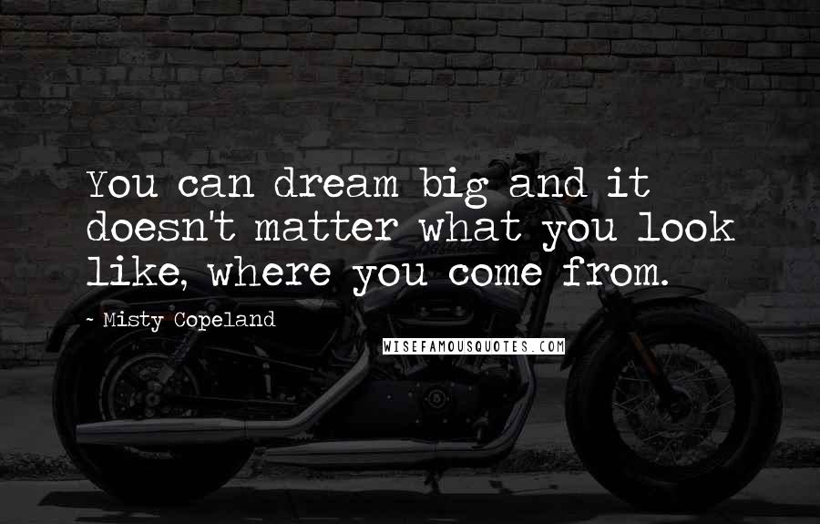 Misty Copeland Quotes: You can dream big and it doesn't matter what you look like, where you come from.