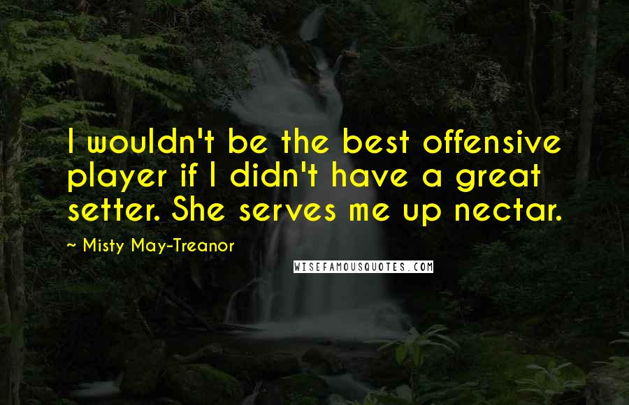 Misty May-Treanor Quotes: I wouldn't be the best offensive player if I didn't have a great setter. She serves me up nectar.