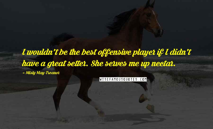 Misty May-Treanor Quotes: I wouldn't be the best offensive player if I didn't have a great setter. She serves me up nectar.