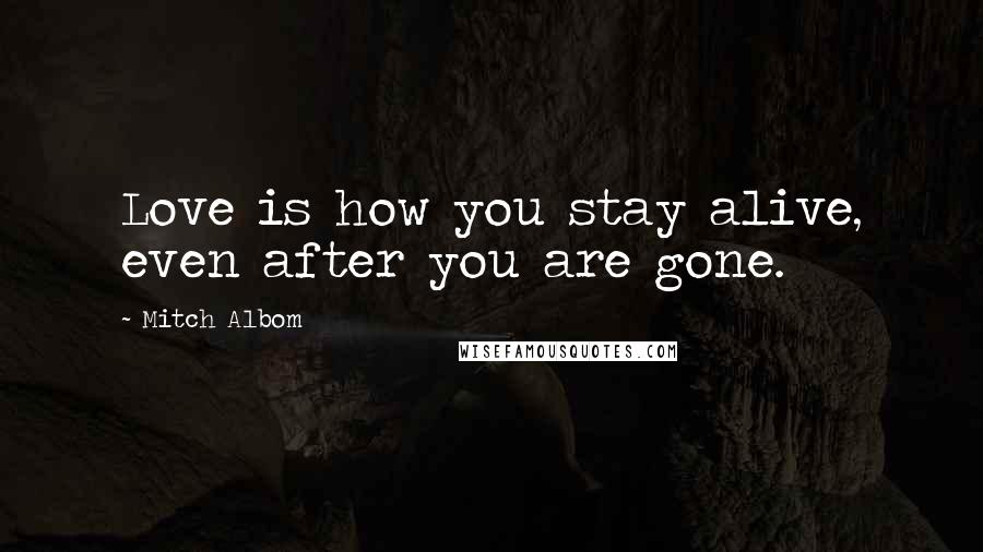 Mitch Albom Quotes: Love is how you stay alive, even after you are gone.