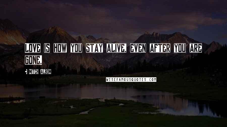 Mitch Albom Quotes: Love is how you stay alive, even after you are gone.