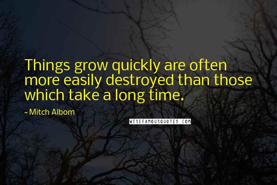 Mitch Albom Quotes: Things grow quickly are often more easily destroyed than those which take a long time.