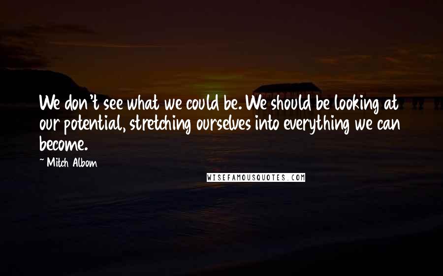 Mitch Albom Quotes: We don't see what we could be. We should be looking at our potential, stretching ourselves into everything we can become.