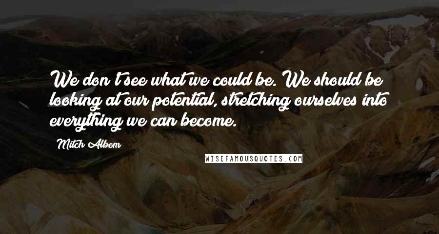 Mitch Albom Quotes: We don't see what we could be. We should be looking at our potential, stretching ourselves into everything we can become.