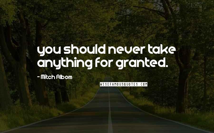 Mitch Albom Quotes: you should never take anything for granted.