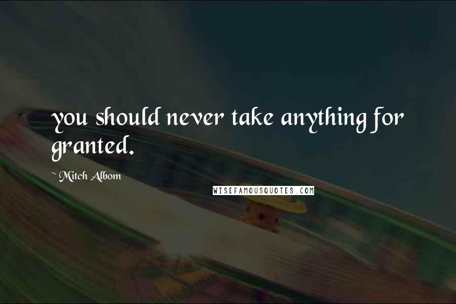 Mitch Albom Quotes: you should never take anything for granted.