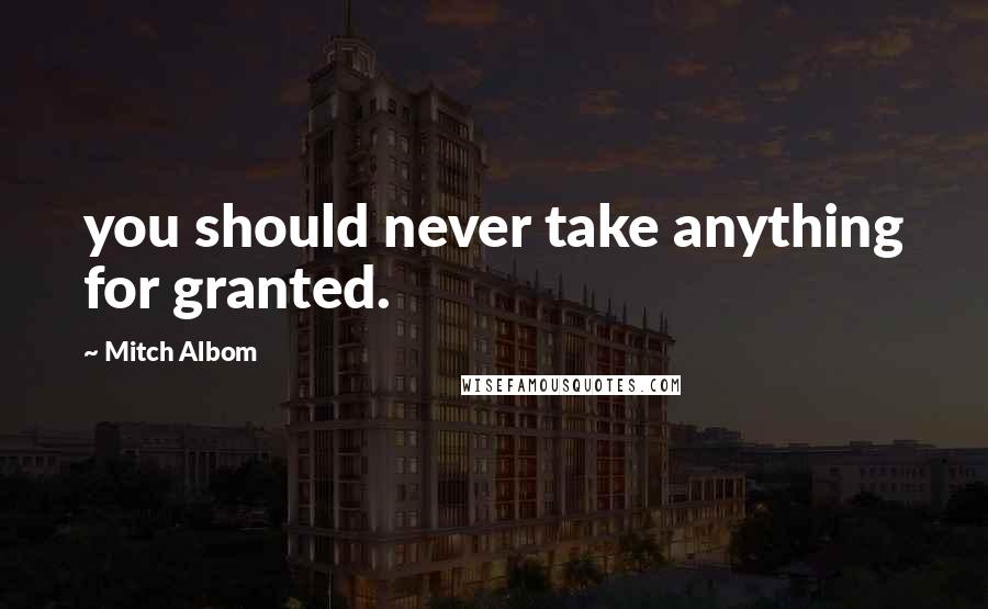 Mitch Albom Quotes: you should never take anything for granted.