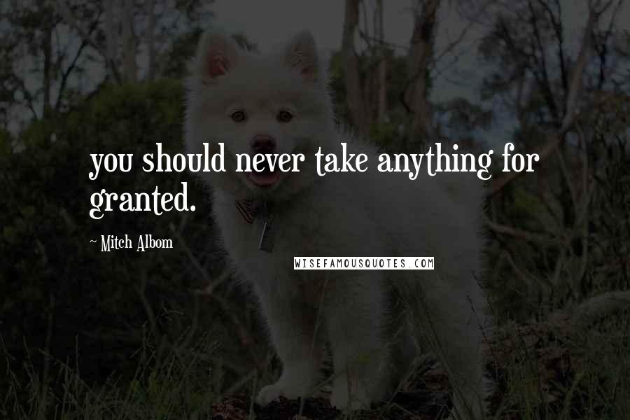 Mitch Albom Quotes: you should never take anything for granted.